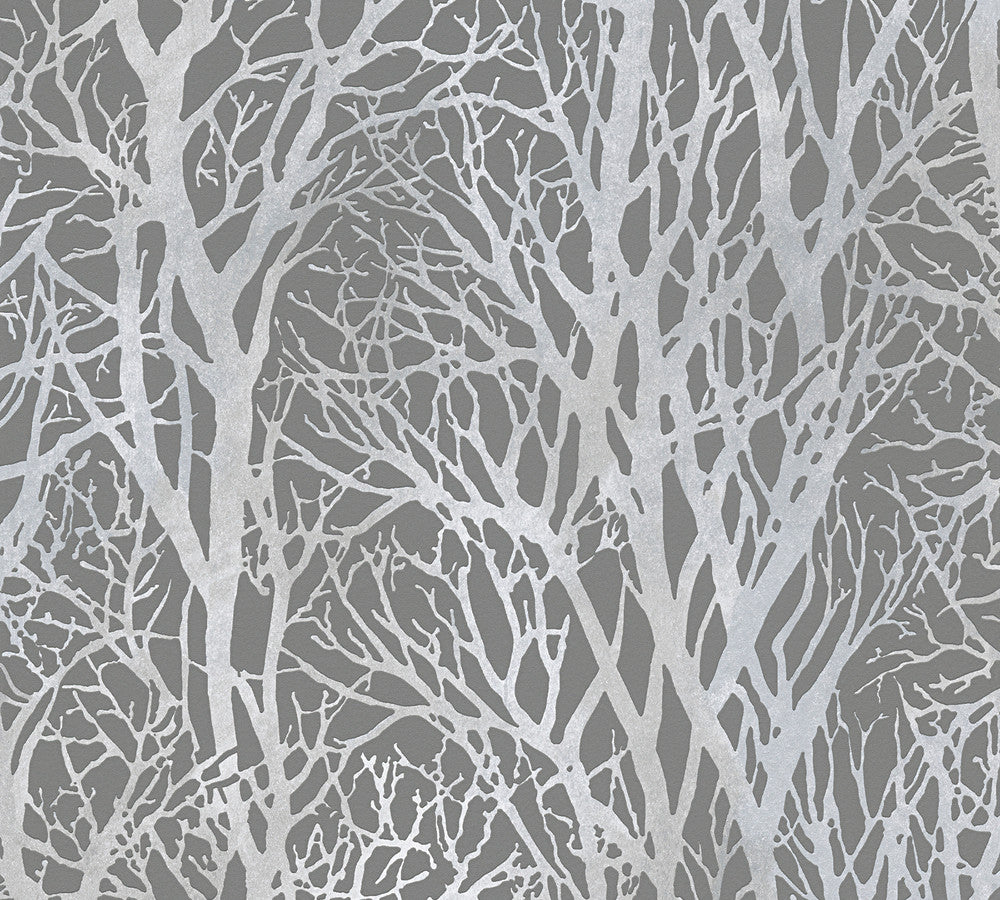 Yasuo Grey Tree Branch Wallpaper by Advantage Designer Windsong Covers about 57.5 square feet 20.9-in by 33-ft long roll Unpasted 25.2 - Swanky Fabrics -