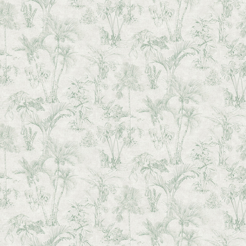 Zapata Green Tropical Jungle Wallpaper by Advantage Designer Cuba Covers about 57.5 square feet 20.9-in by 33-ft long roll Unpasted 20.9 - Swanky Fabrics -