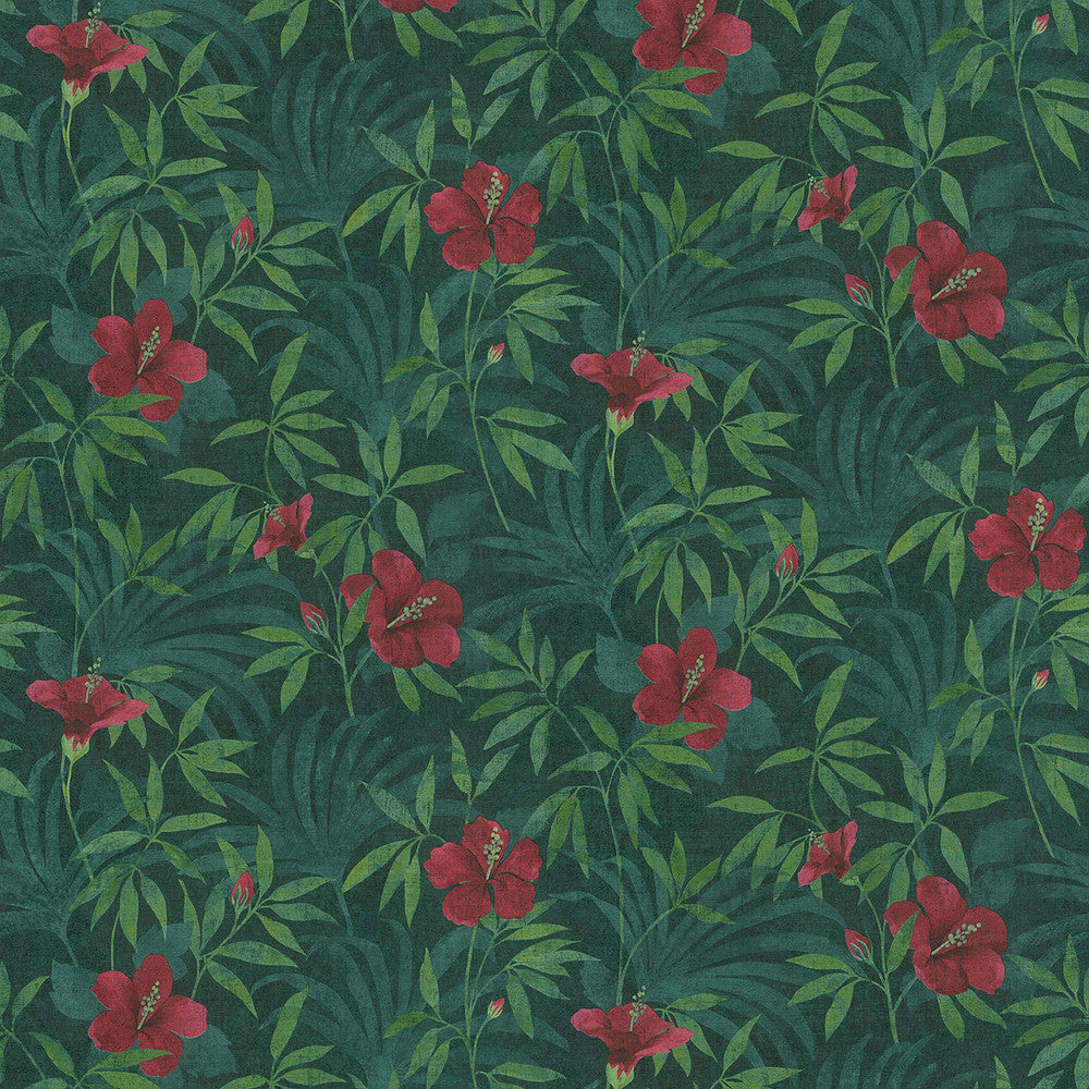 Malecon Green Floral Wallpaper by Advantage Designer Cuba Covers about 57.5 square feet 20.9-in by 33-ft long roll Unpasted 25.2 - Swanky Fabrics -