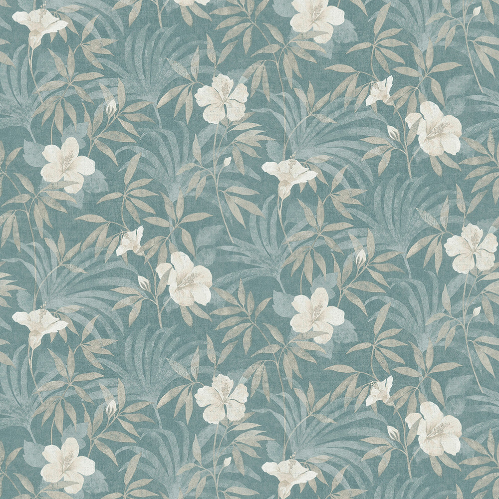 Malecon Aqua Floral Wallpaper by Advantage Designer Cuba Covers about 57.5 square feet 20.9-in by 33-ft long roll Unpasted 25.2 - Swanky Fabrics -