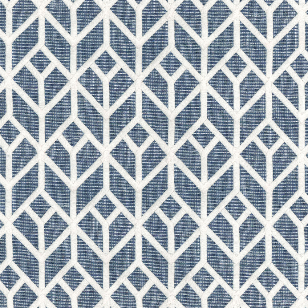 Key Element Emb Marine 405533 by PKL Studio Designer Fabric PKL STUDIO OCT 2017 BASE:69% Polyester 17% Cotton 14% Rayon EMBROID:100% Cotton INDIA Wyzenbeek 51,000 Horizontal: 3.00" and Vertical: 6.00" 56" - Swanky Fabrics -