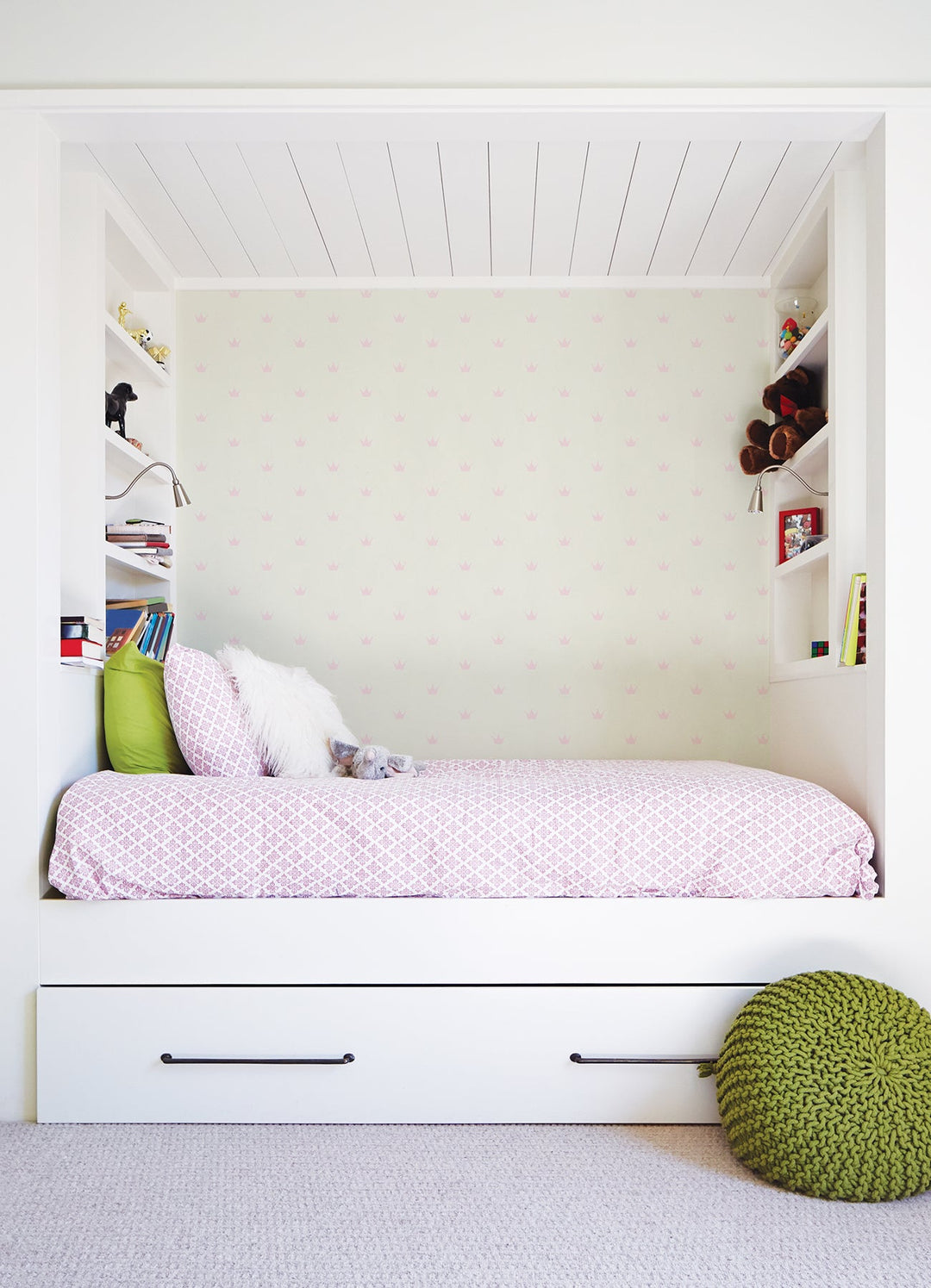 Bea Light Pink Crowns Wallpaper by Chesapeake Designer