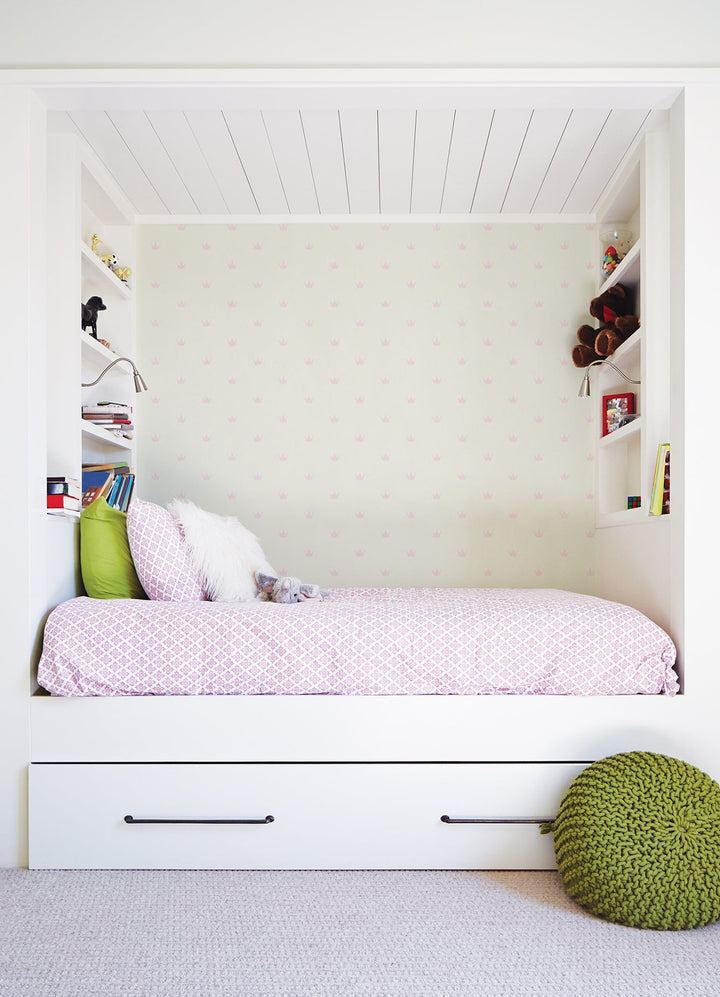 Bea Light Pink Crowns Wallpaper by Chesapeake Designer