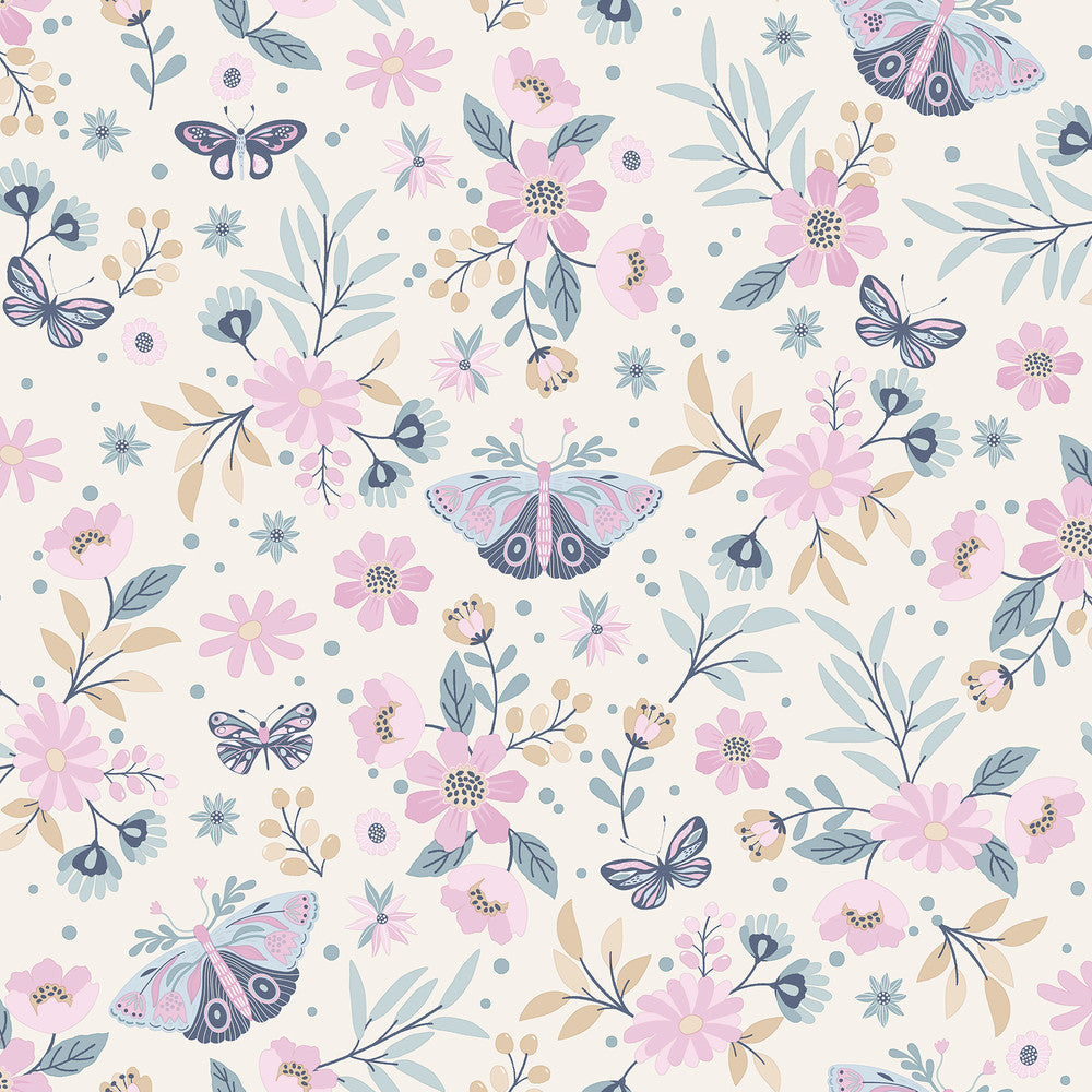 Zev Pink Butterfly Wallpaper by Chesapeake Designer Fable Covers about 57.5 square feet 20.9-in by 33-ft long roll Unpasted 10.4 - Swanky Fabrics -