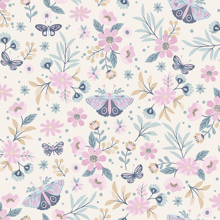 Zev Pink Butterfly Wallpaper by Chesapeake Designer Fable Covers about 57.5 square feet 20.9-in by 33-ft long roll Unpasted 10.4 - Swanky Fabrics -