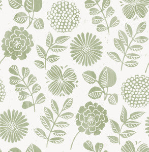 Inge Moss Floral Block Print Wallpaper by A-Street Prints Designer