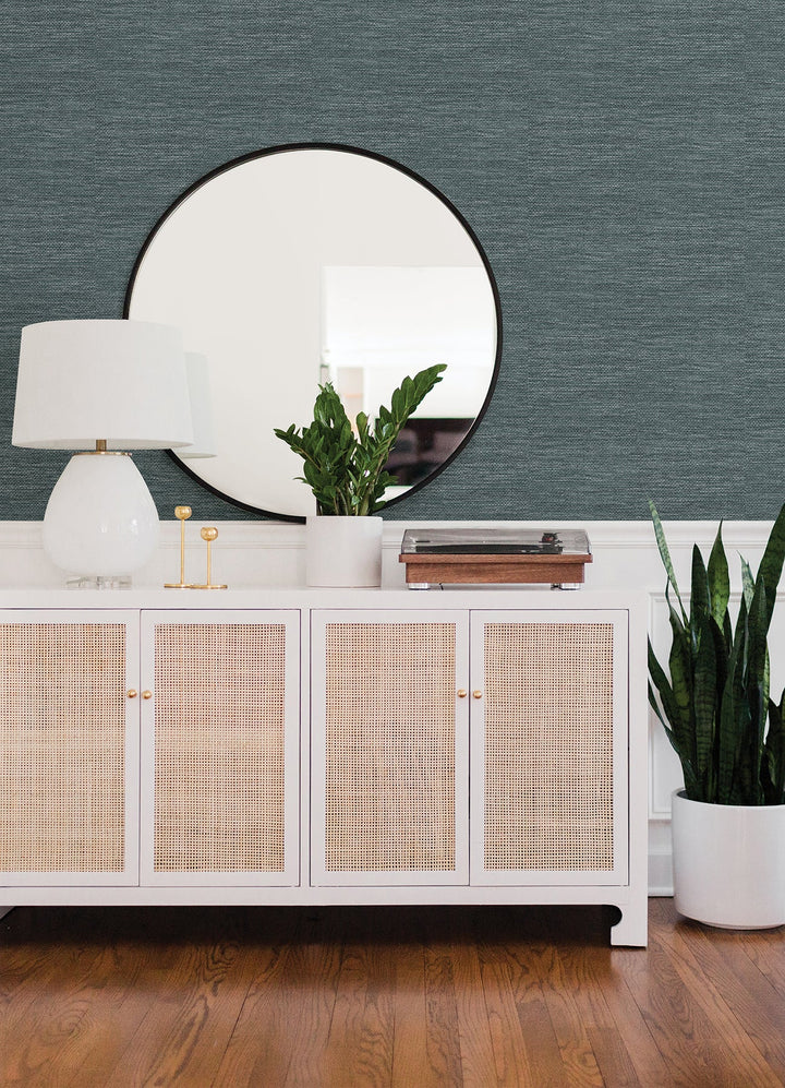 Malin Dark Blue Faux Grasscloth Wallpaper by A-Street Prints Designer