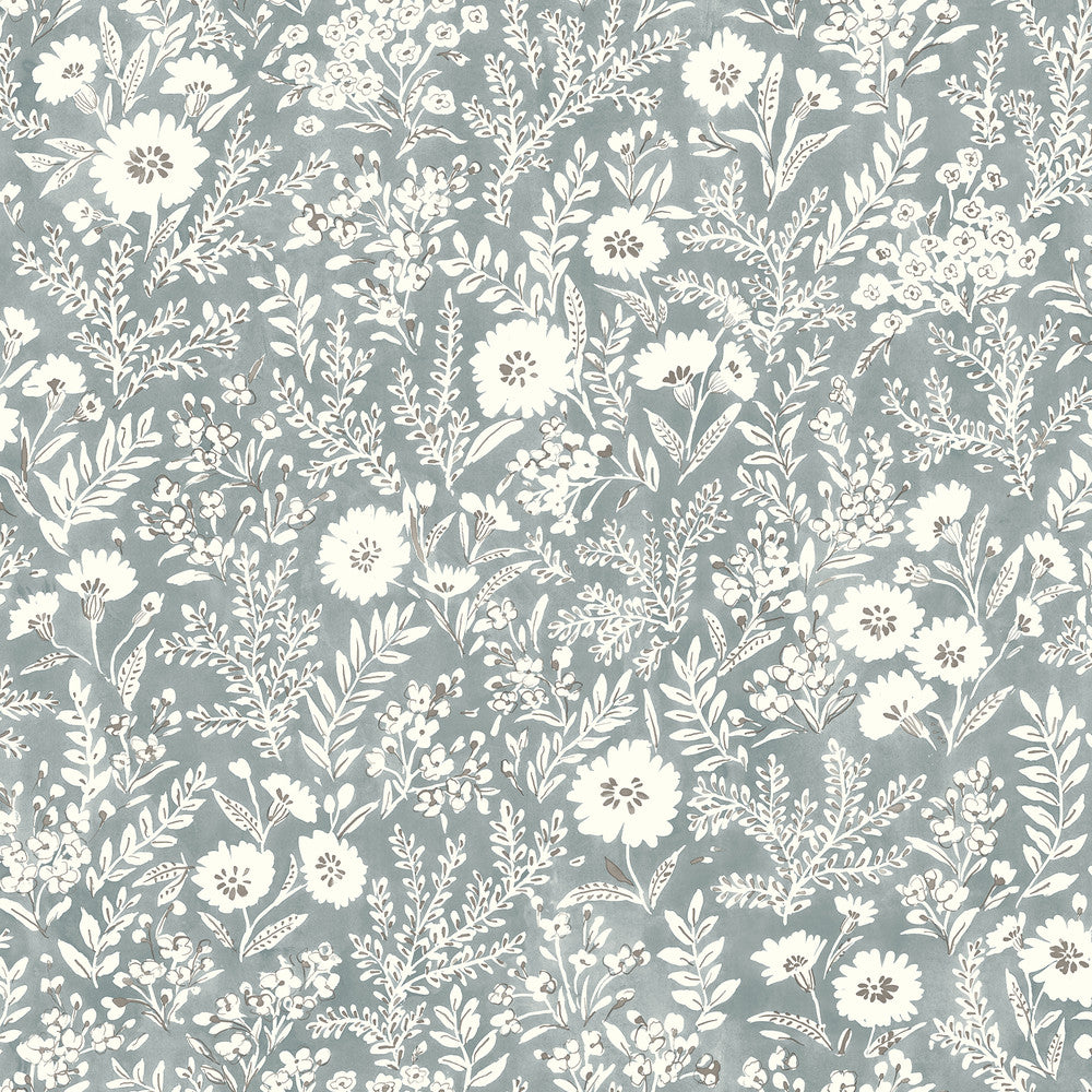 Agathon Blue Floral Wallpaper by Chesapeake Designer Delphine Covers about 56.4 square feet 20.5-in by 33-ft long roll Prepasted 20.5 - Swanky Fabrics -