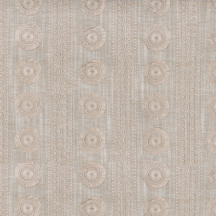 Adornment Emb Sandrift 407370 by PKL Studio Designer Fabric BESPOKEN I Base:83% Polyester 11% Cotton 6% Linen Embroid:100% Rayon INDIA Wyzenbeek 9,000 Horizontal: 3.80" and Vertical: 3.00" 55" - Swanky Fabrics -