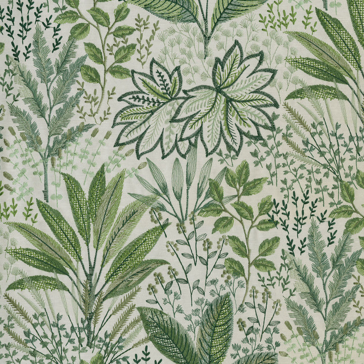 Amazonia Emb Fern 408770 by PKL Studio Designer Fabric - 70% Rayon 30% Linen Embroid:100% Rayon India 46000 Horizontal: 26 and Vertical: 18 Base: 54" Emb: 52" - Swanky Fabrics -