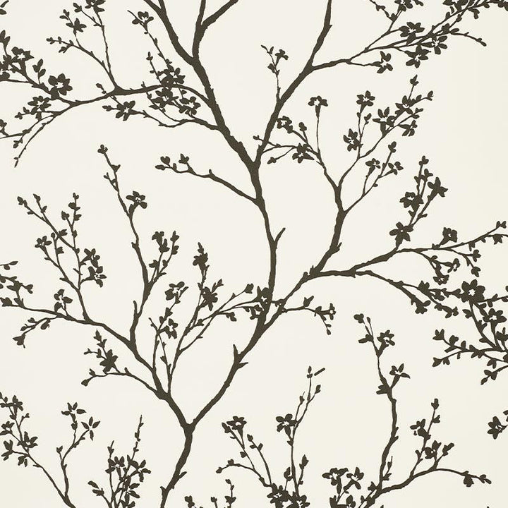 Twiggy Vinyl Black On Ivory 5010150 by Schumacher Designer Wallpaper Silver Lining Performance Wallcoverings 27.0" - Swanky Fabrics -