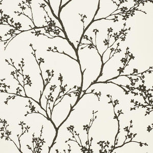 Twiggy Vinyl Black On Ivory 5010150 by Schumacher Designer Wallpaper