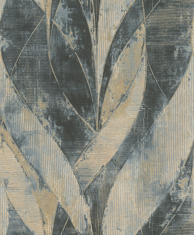 Blake Denim Leaf Wallpaper by Advantage Designer Concrete Covers about 57.5 square feet 20.9-in by 33-ft long roll Unpasted 25.25 - Swanky Fabrics -