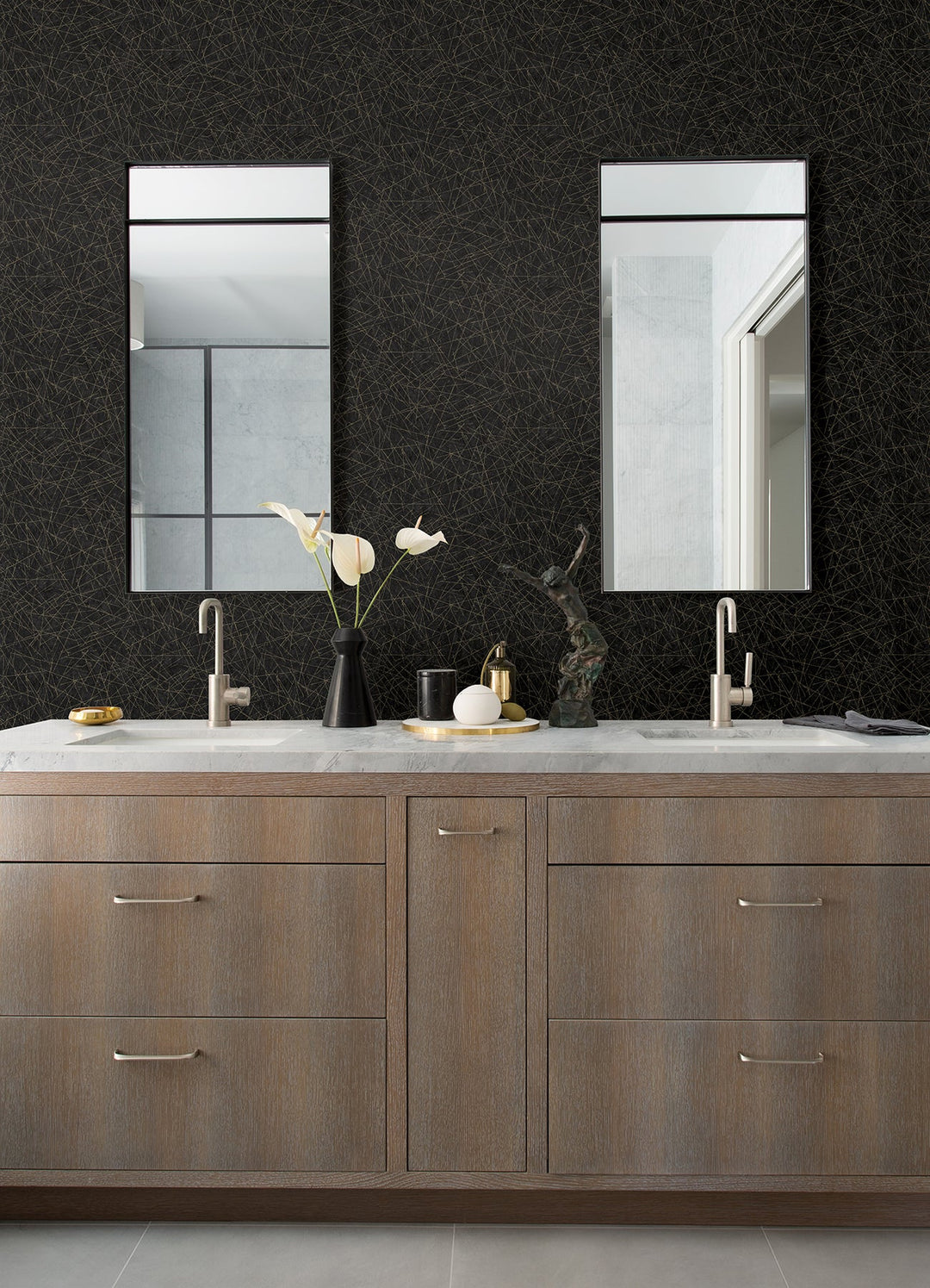 Bulan Black Abstract Lines Wallpaper by A-Street Prints Designer