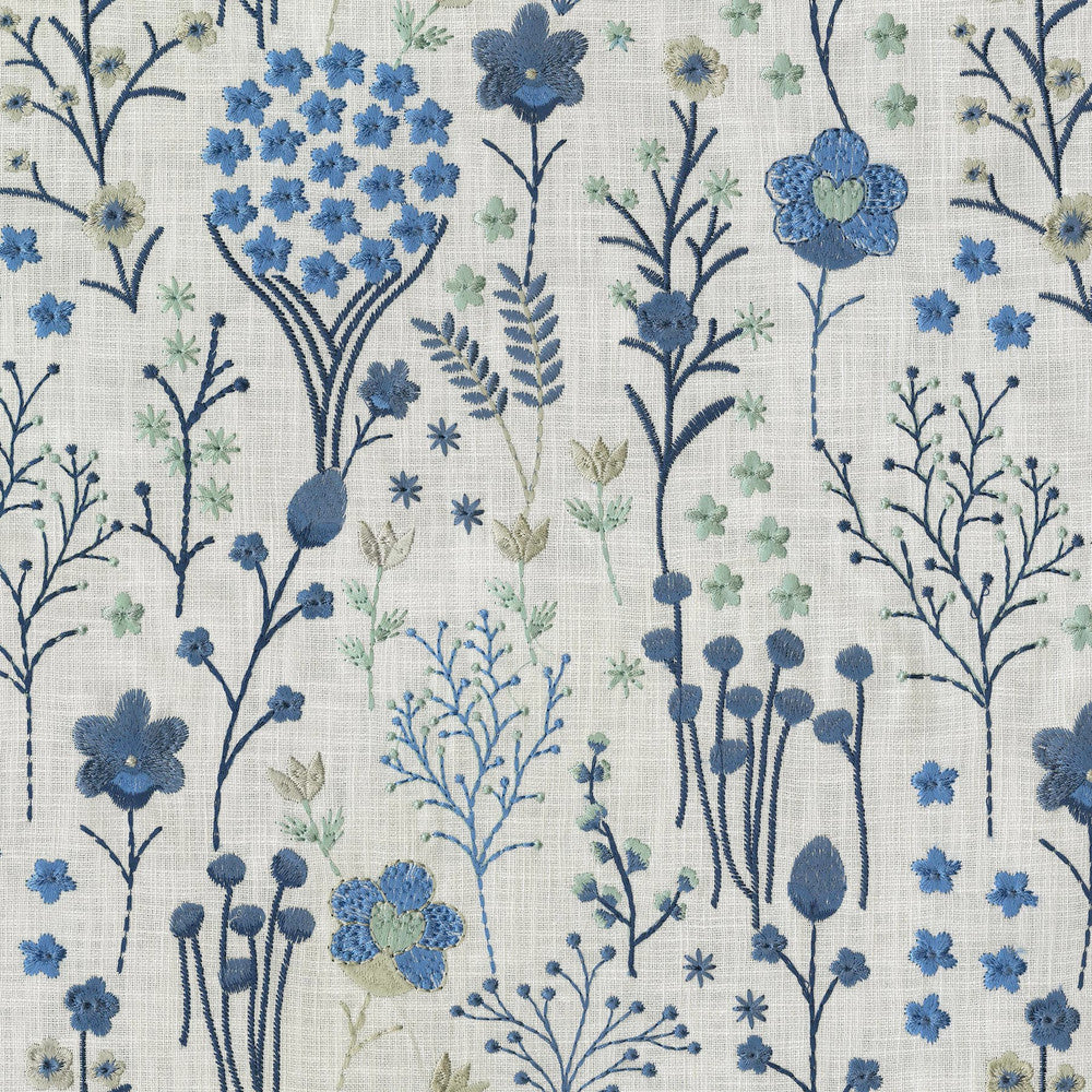 Floral Feast Emb Porcelain 410521 by PKL Studio Designer Fabric Base 100% Cotton Emb 100% Viscose India 51000 Horizontal: 12.8 and Vertical: 15.3 55 - Swanky Fabrics -