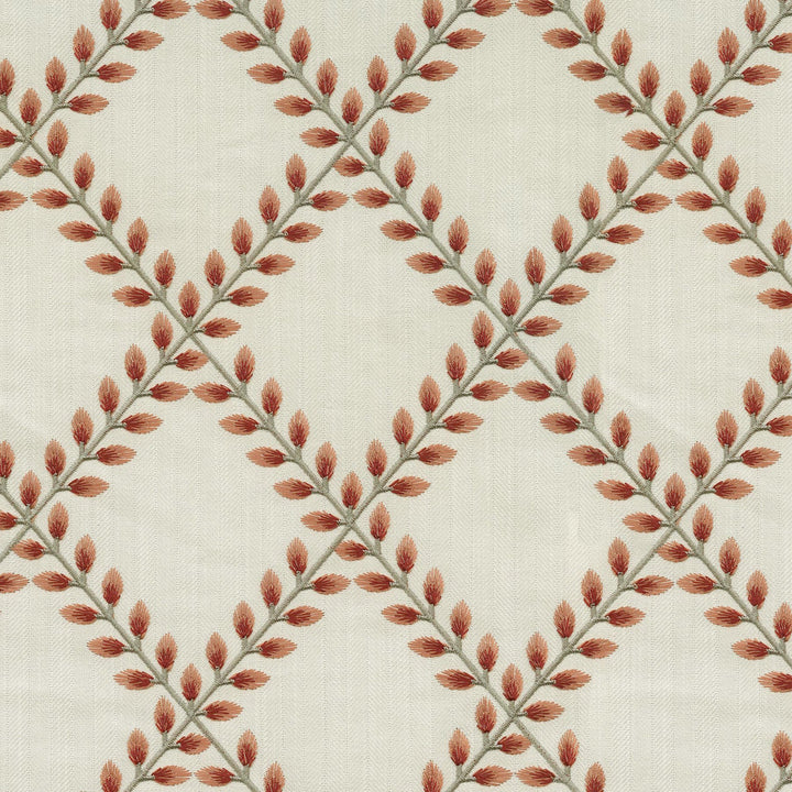 Clover Lane Emb Coral 410570 by PKL Studio Designer Fabric Base 100% Polyester Emb 100% Viscose India 51000 Horizontal: 5.38 and Vertical: 6.25 55 - Swanky Fabrics -
