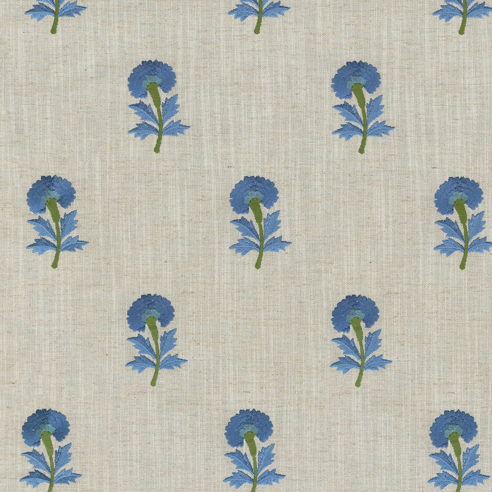 Thistle Embroidery Bluebell 411491 by PKL Studio Designer Fabric - 82% polyester, 11% cotton, 7% linen Emboidery 100% rayon India 51000 Horizontal: 5.3 and Vertical: 6.2 54 - Swanky Fabrics -