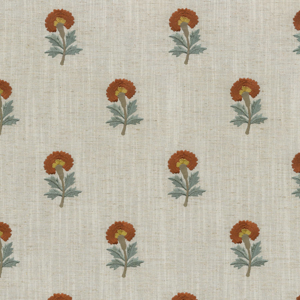 Thistle Embroidery Persimmon 411492 by PKL Studio Designer Fabric - 82% polyester, 11% cotton, 7% linen Emboidery 100% rayon India 51000 Horizontal: 5.3 and Vertical: 6.2 54 - Swanky Fabrics -