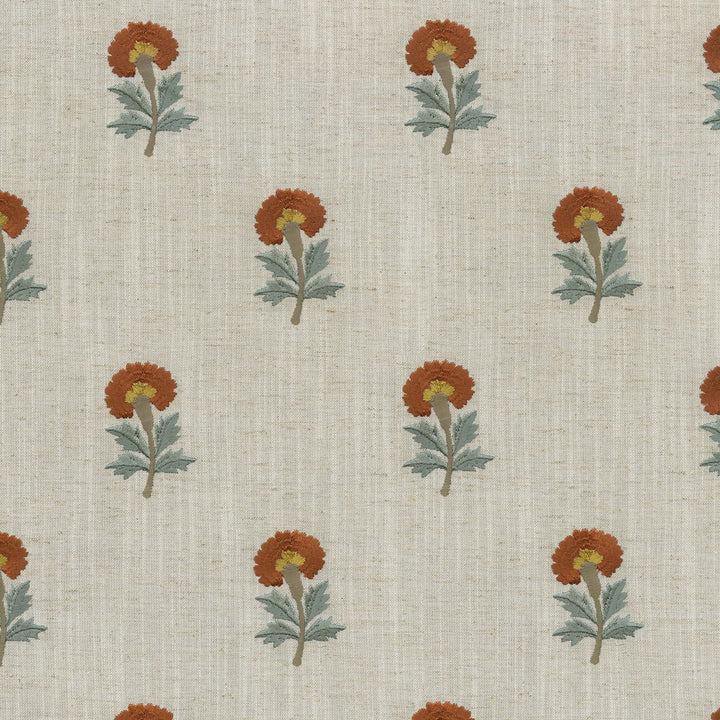 Thistle Embroidery Persimmon 411492 by PKL Studio Designer Fabric - 82% polyester, 11% cotton, 7% linen Emboidery 100% rayon India 51000 Horizontal: 5.3 and Vertical: 6.2 54 - Swanky Fabrics -