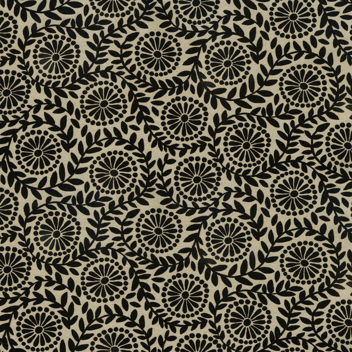 Flock Botanical Black 411640 by PKL Studio Designer Fabric Base 80% Cotton 20% Linen, Flock 100% Acrylic China 51000 Horizontal: 27 and Vertical: 13.5 54 - Swanky Fabrics -