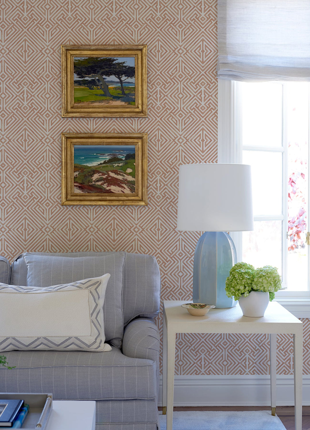 Lyon Coral Geometric Key Wallpaper by A-Street Prints Designer
