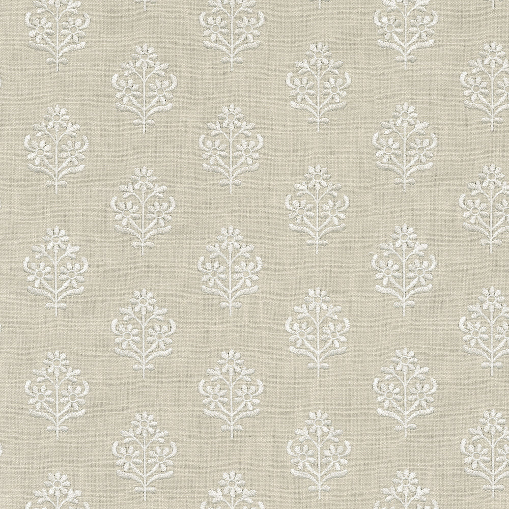 Floral Sprig Emb Linen 412383 by PKL Studio Designer Fabric Base 50% polyester, 50% cotton Emb: 100% polyester India 6000 Horizontal: 4.5 and Vertical: 3 55 - Swanky Fabrics -