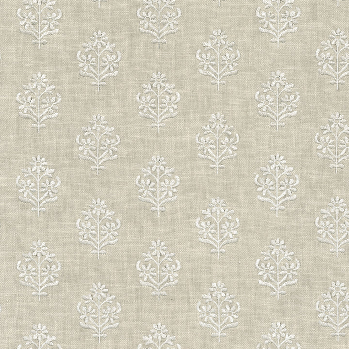 Floral Sprig Emb Linen 412383 by PKL Studio Designer Fabric Base 50% polyester, 50% cotton Emb: 100% polyester India 6000 Horizontal: 4.5 and Vertical: 3 55 - Swanky Fabrics -