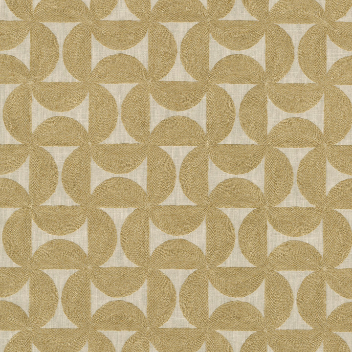 Pinwheels Emb Gold 412490 by PKL Studio Designer Fabric Base 52% polyester, 48% cotton Emb 60% polyester, 25% cotton, 15% linen India 51000 Horizontal: 4.5 and Vertical: 4.63 55 - Swanky Fabrics -