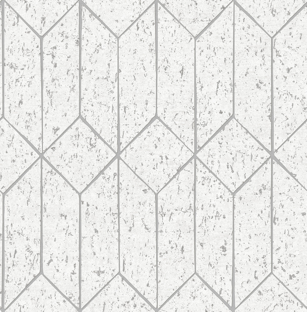 Hayden White Concrete Trellis Wallpaper by Advantage Designer Fusion Covers about 56.4 square feet 20.5-in by 33-ft long roll Unpasted 20.9 - Swanky Fabrics -