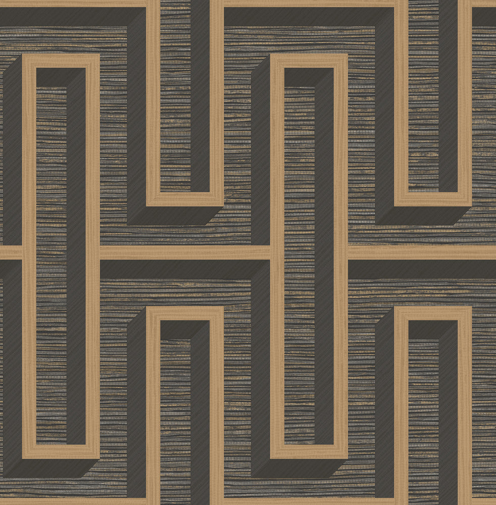 Henley Black Geometric Grasscloth Wallpaper by Advantage Designer Fusion Covers about 56.4 square feet 20.5-in by 33-ft long roll Unpasted 20.9 - Swanky Fabrics -