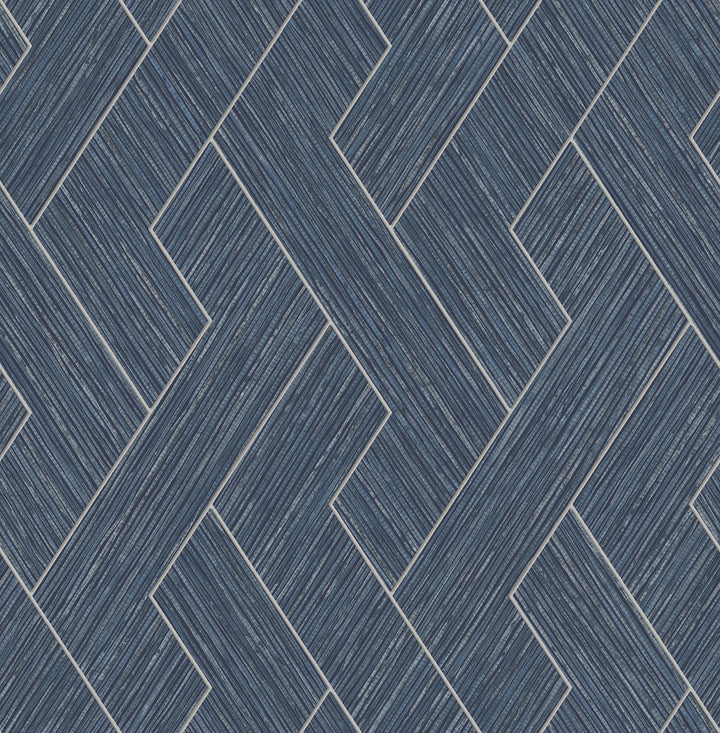 Ember Indigo Geometric Basketweave Wallpaper by Advantage Designer Fusion Covers about 56.4 square feet 20.5-in by 33-ft long roll Unpasted 20.9 - Swanky Fabrics -