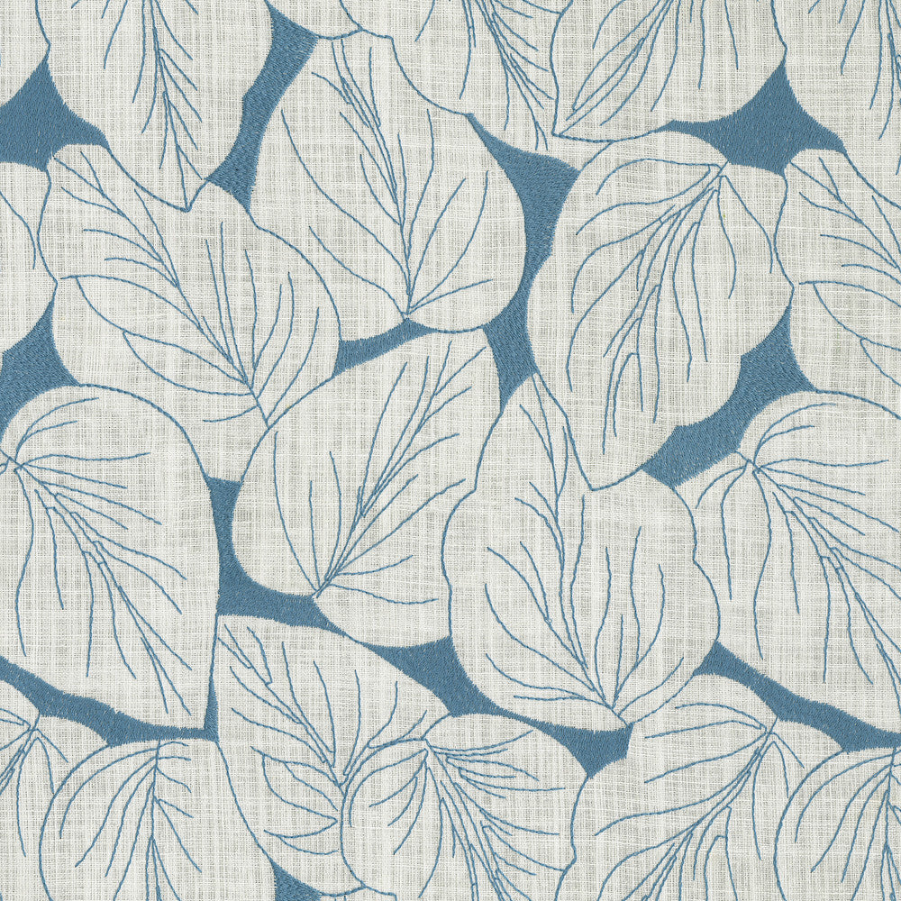 Philodendro Emb Aegean 412580 by PKL Studio Designer Fabric Base 70% Polyester, 30% Cotton Emb 100% polyester India 51000 Horizontal: 12.8 and Vertical: 15.5 54 - Swanky Fabrics -