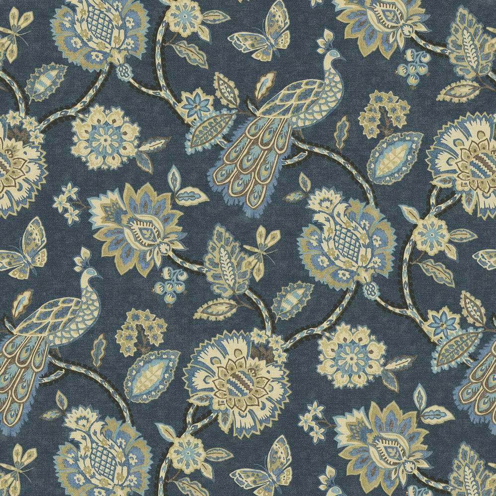 Pheasant & Fleur Navy 412600 by PKL Studio Designer Fabric 100% cotton Pakistan 51000 Horizontal: 13.5 and Vertical: 25.25 54 - Swanky Fabrics -