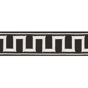 Greek Key Embroidered Tape White On Black 70802 by Schumacher Designer Trim