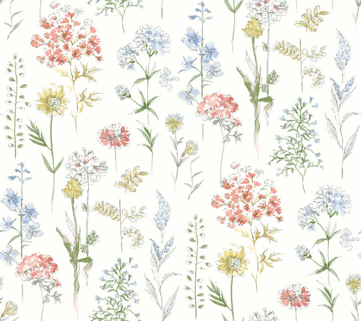 Bergamot Multicolor Wildflower Wallpaper by Chesapeake Designer Wildflower Covers about 60.8 square feet 27-in by 27-ft long roll Prepasted 0 - Swanky Fabrics -