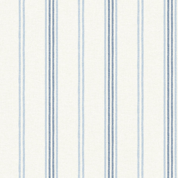 Lovage Blue Linen Stripe Wallpaper by Chesapeake Designer Wildflower Covers about 56.4 square feet 20.5-in by 33-ft long roll Prepasted 0 - Swanky Fabrics -