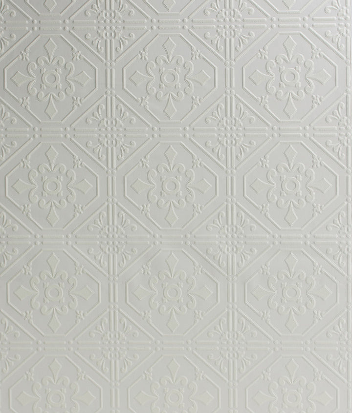 Brooklyn White Tin Paintable Wallpaper by Chesapeake Designer Wildflower Covers about 57.5 square feet 20.9-in by 33-ft long roll Prepasted 5 - Swanky Fabrics -