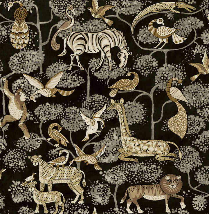 Rigby Black Jungle Animals Wallpaper by A-Street Prints Designer Whimsy Covers about 56.4 square feet 20.5-in by 33-ft long roll Unpasted 10.4 - Swanky Fabrics -