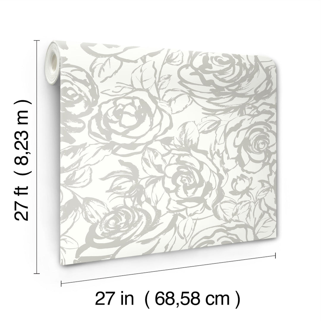 Nelda Silver Rose Wallpaper by A-Street Prints Designer