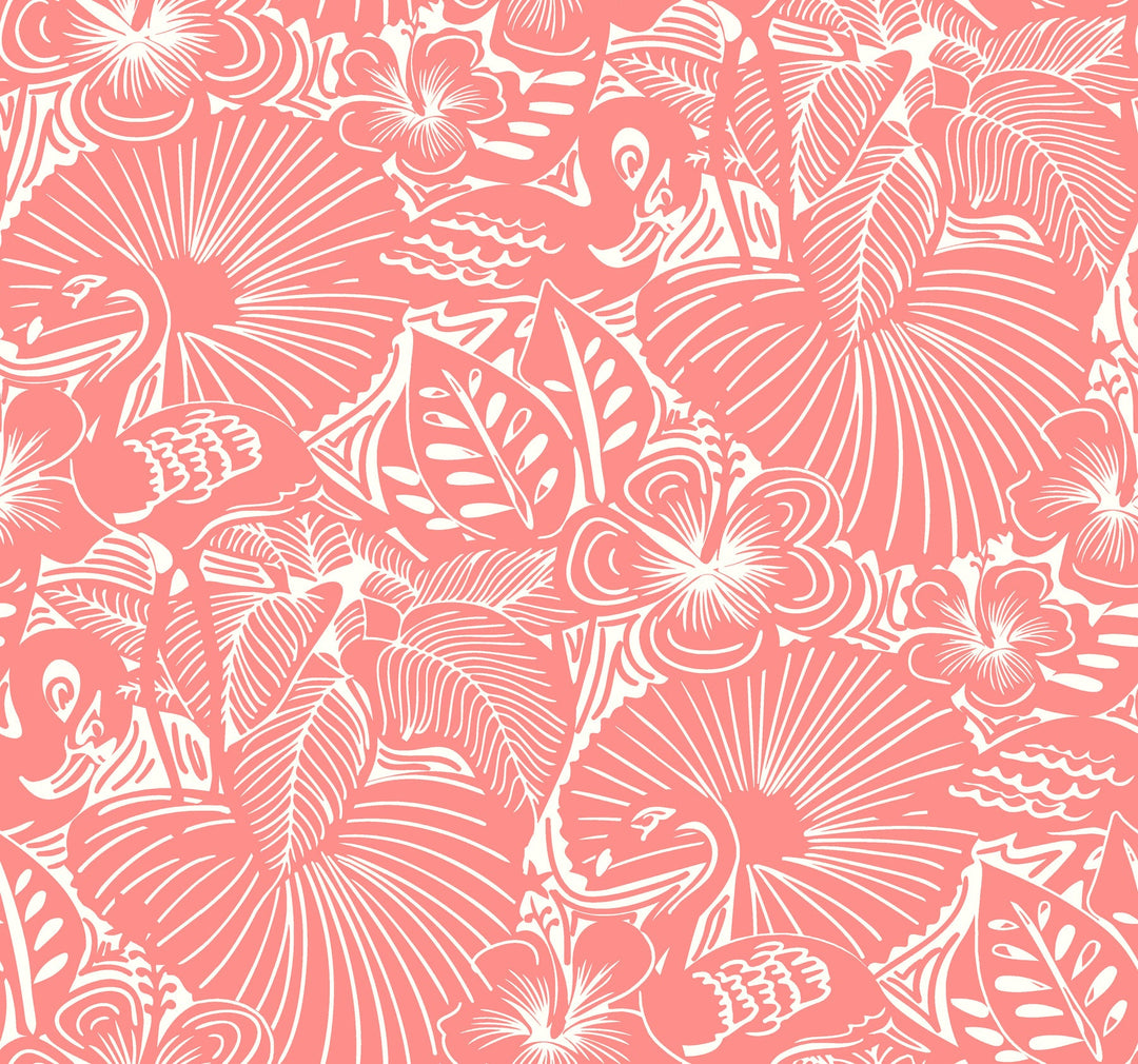 Idalia Coral Floral Flamingo Wallpaper by A-Street Prints Designer