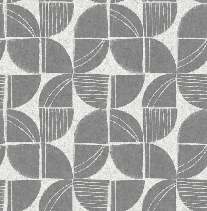 Baxter Charcoal Semicircle Mosaic Wallpaper by A-Street Prints Designer Solace Covers about 56.4 square feet 20.5-in by 33-ft long roll Unpasted 20.86 - Swanky Fabrics -