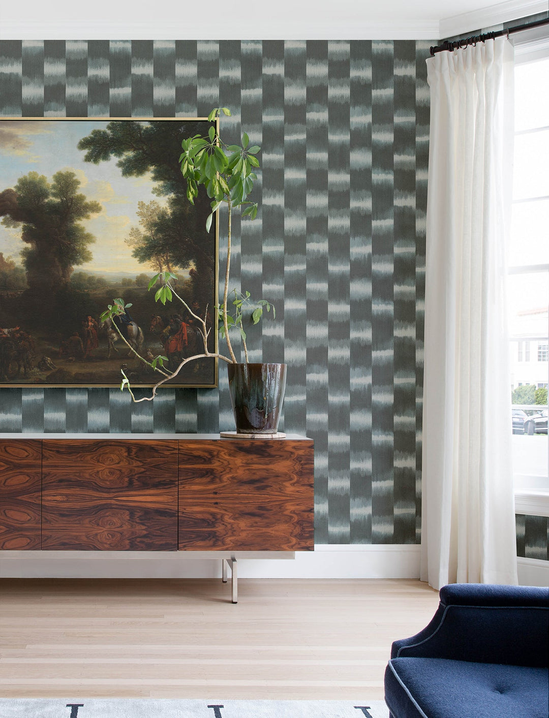 Baldwin Slate Shibori Stripe Wallpaper by A-Street Prints Designer