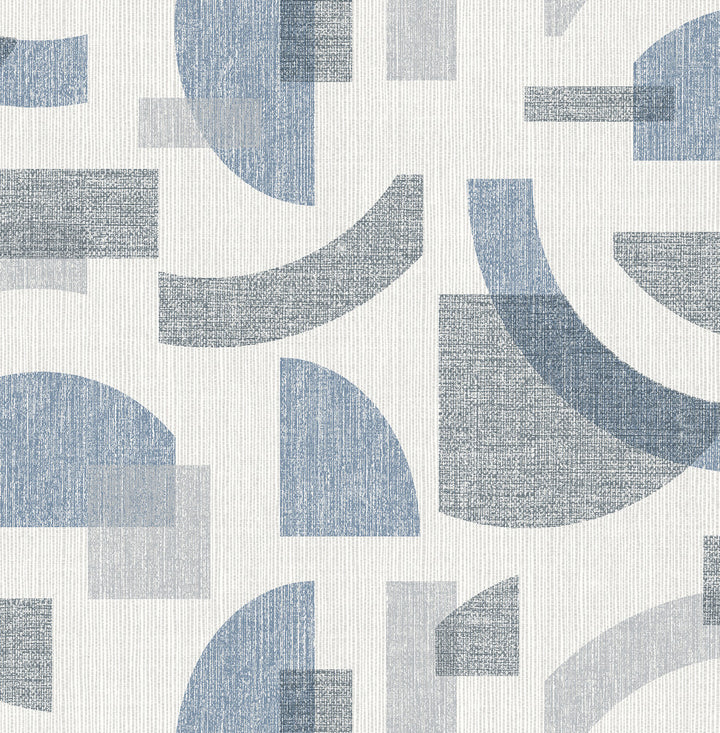 Fulton Blue Shapes Wallpaper by A-Street Prints Designer Solace Covers about 56.4 square feet 20.5-in by 33-ft long roll Unpasted 20.86 - Swanky Fabrics -