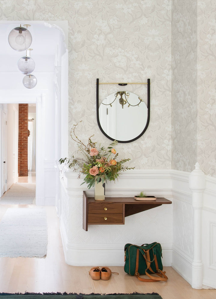 Lisa Grey Floral Damask Wallpaper by A-Street Prints Designer