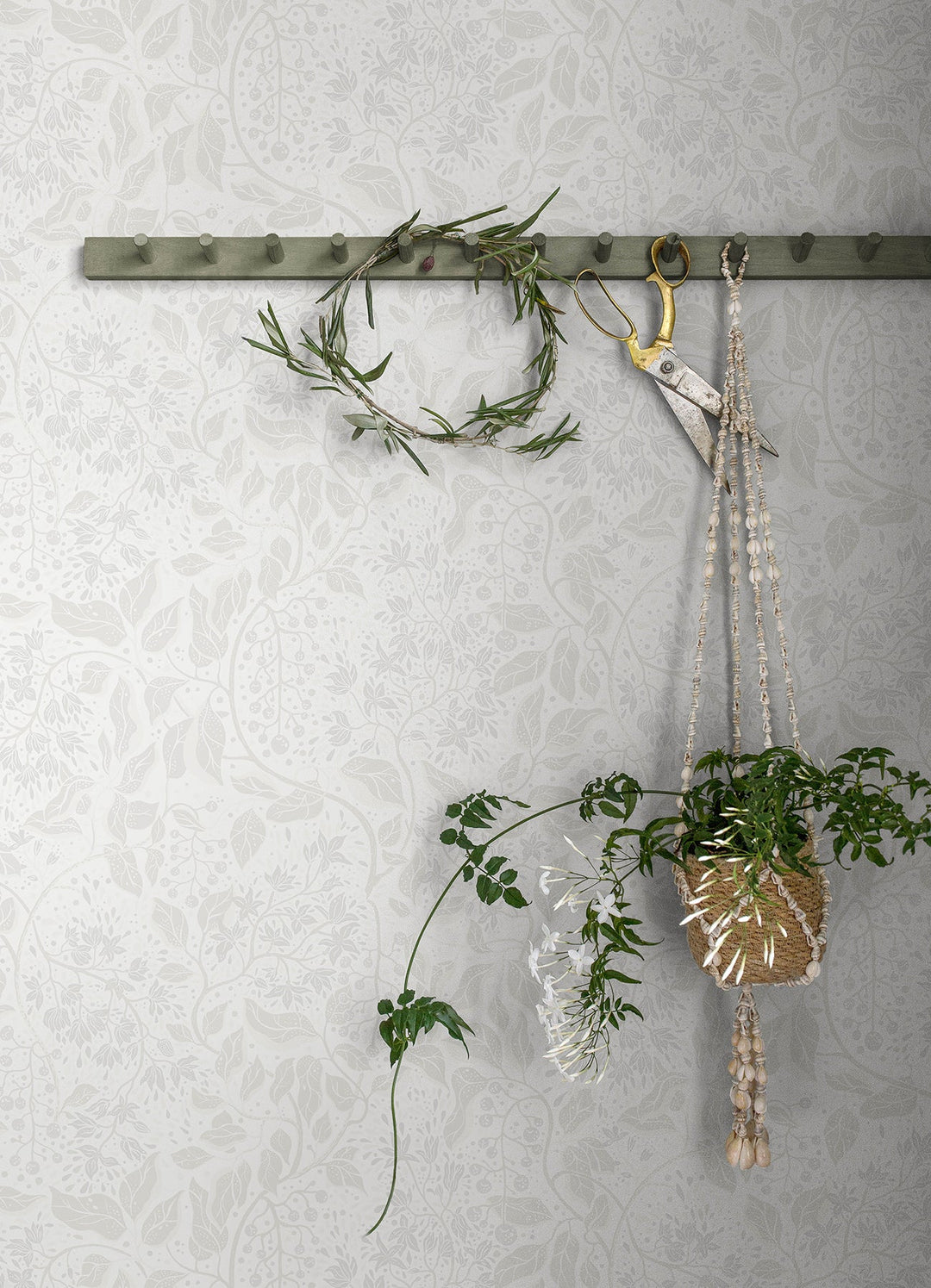 Turi Light Grey Twining Vines Wallpaper by A-Street Prints Designer