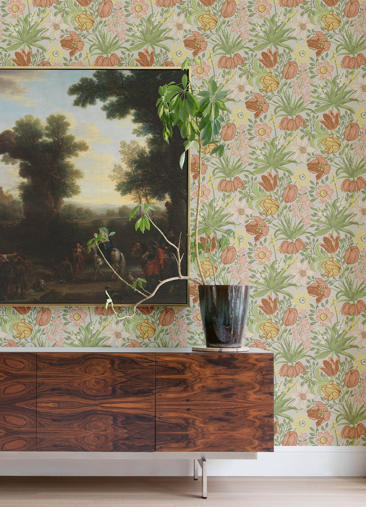 Cecilia Chartreuse Tulip and Daffodil Wallpaper by A-Street Prints Designer