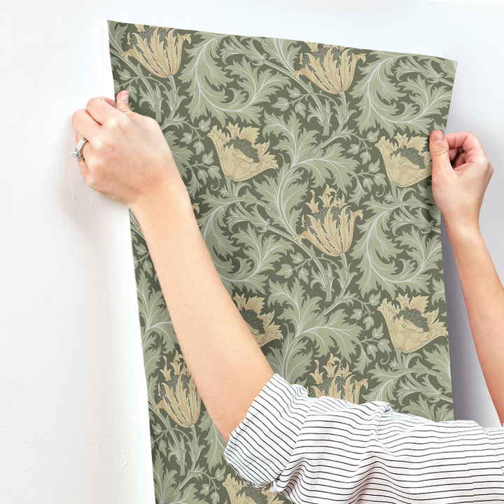 Anemone Moss Floral Trail Wallpaper by A-Street Prints Designer