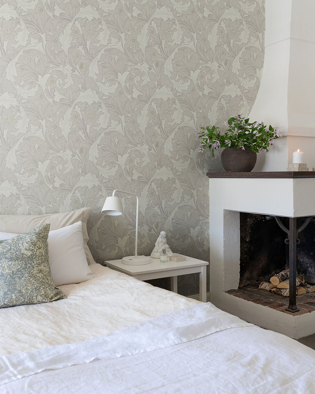 Granville White Leafy Vine Wallpaper by A-Street Prints Designer