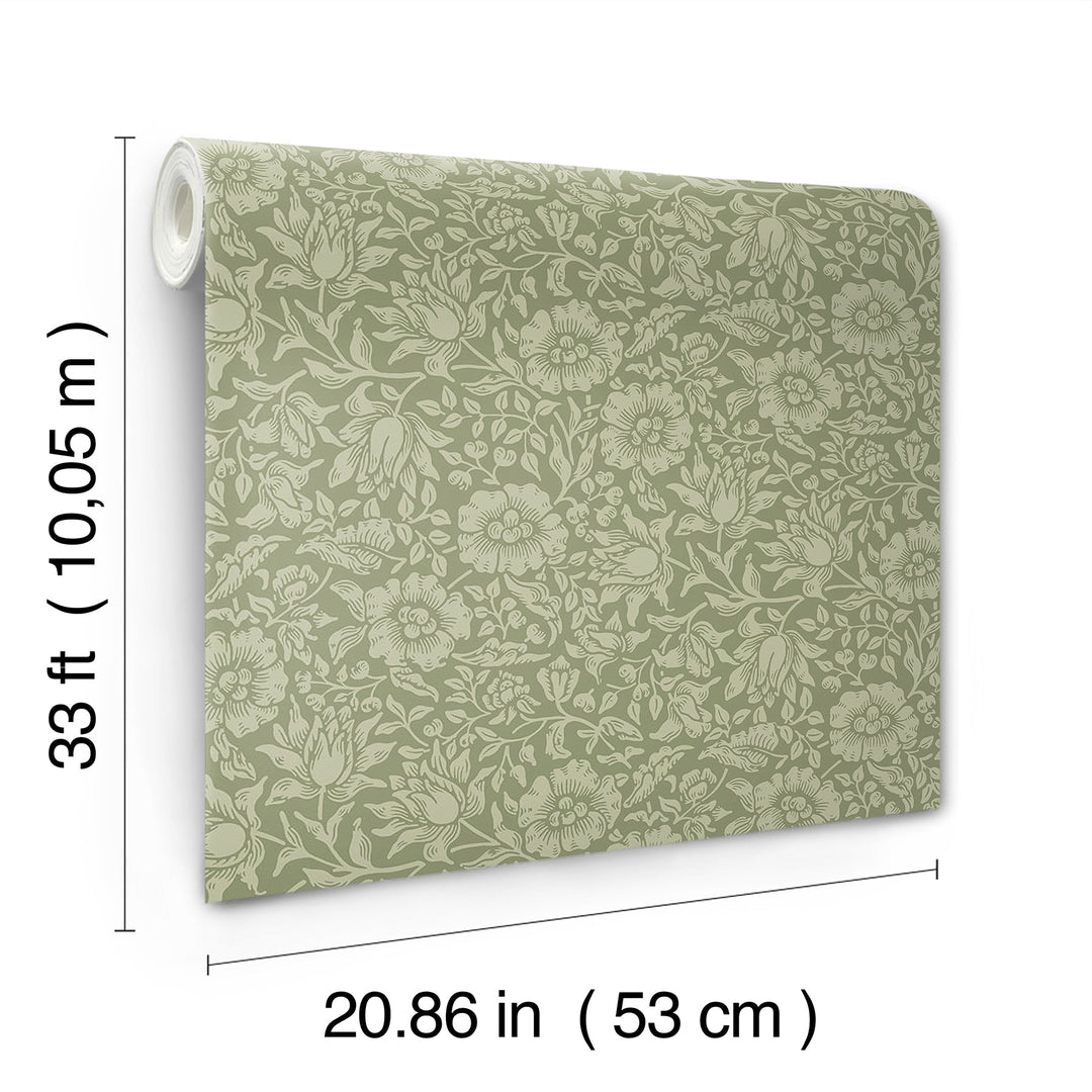 Mallow Green Floral Vine Wallpaper by A-Street Prints Designer