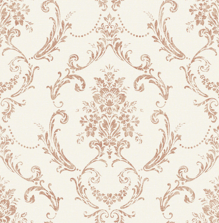 Glenda Copper Floral Damask Wallpaper by Advantage Designer Curio Covers about 56.4 square feet 20.5-in by 33-ft long roll Unpasted 20.8 - Swanky Fabrics -